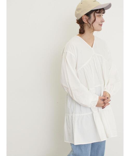 Samansa Mos2（サマンサ モスモス）の「ティアードVネックチュニック（シャツ/ブラウス・レディース・ブラック/ブルー/オフホワイト/ピンク・F）」の8枚目の写真