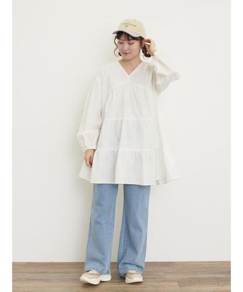 Samansa Mos2（サマンサ モスモス）の「ティアードVネックチュニック（シャツ/ブラウス・レディース・ブラック/ブルー/オフホワイト/ピンク・F）」の9枚目の写真