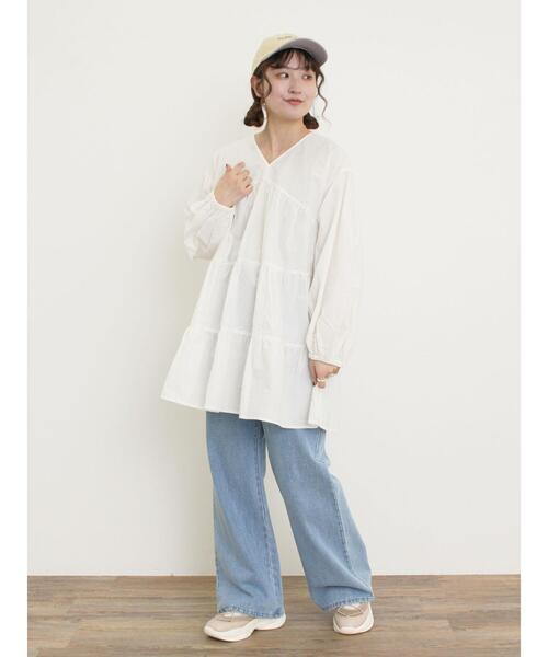 Samansa Mos2（サマンサ モスモス）の「ティアードVネックチュニック（シャツ/ブラウス・レディース・ブラック/ブルー/オフホワイト/ピンク・F）」の10枚目の写真