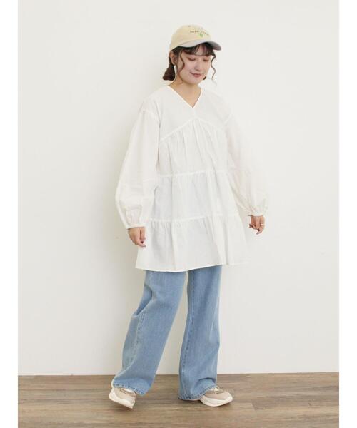 Samansa Mos2（サマンサ モスモス）の「ティアードVネックチュニック（シャツ/ブラウス・レディース・ブラック/ブルー/オフホワイト/ピンク・F）」の11枚目の写真