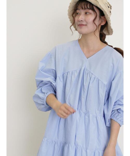 Samansa Mos2（サマンサ モスモス）の「ティアードVネックチュニック（シャツ/ブラウス・レディース・ブラック/ブルー/オフホワイト/ピンク・F）」の12枚目の写真