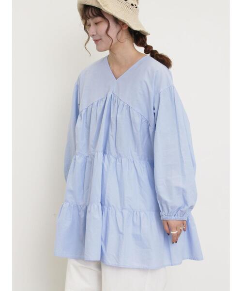 Samansa Mos2（サマンサ モスモス）の「ティアードVネックチュニック（シャツ/ブラウス・レディース・ブラック/ブルー/オフホワイト/ピンク・F）」の14枚目の写真