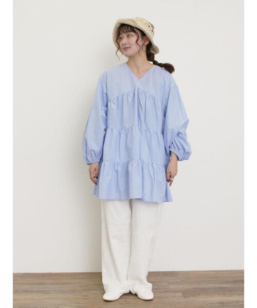 Samansa Mos2（サマンサ モスモス）の「ティアードVネックチュニック（シャツ/ブラウス・レディース・ブラック/ブルー/オフホワイト/ピンク・F）」の16枚目の写真