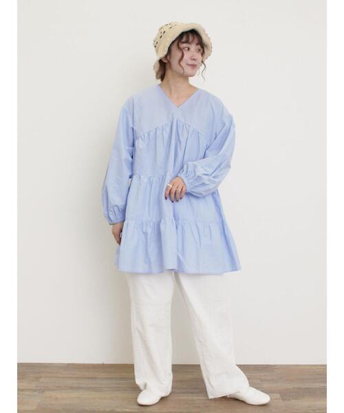 Samansa Mos2（サマンサ モスモス）の「ティアードVネックチュニック（シャツ/ブラウス・レディース・ブラック/ブルー/オフホワイト/ピンク・F）」の17枚目の写真