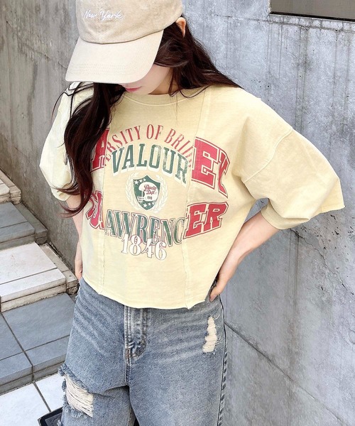 INGNI(イング)の「【WEB限定】リメイクビンテージTシャツ(Tシャツ/カットソー・レディース・モスグリーン系3/アイボリー/チャコールグレー・M)」の3枚目の写真