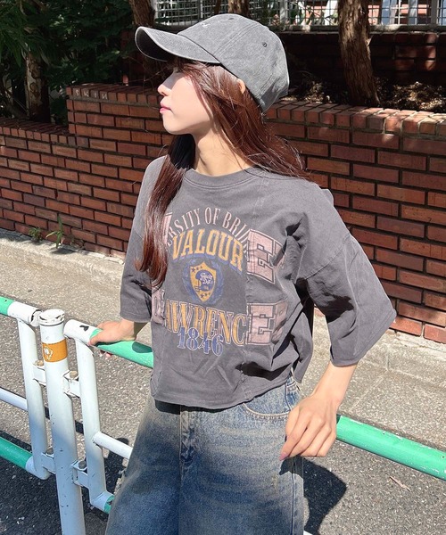 INGNI(イング)の「【WEB限定】リメイクビンテージTシャツ(Tシャツ/カットソー・レディース・モスグリーン系3/アイボリー/チャコールグレー・M)」の1枚目の写真