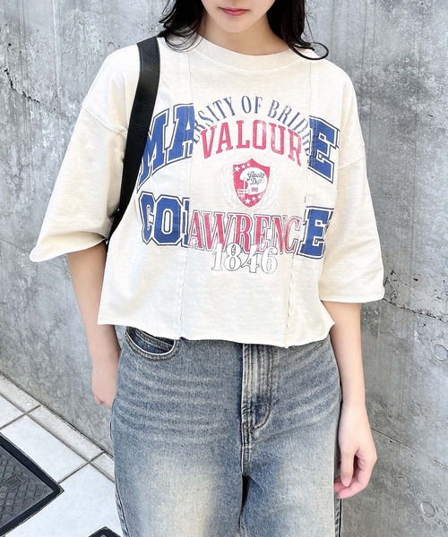 INGNI(イング)の「【WEB限定】リメイクビンテージTシャツ(Tシャツ/カットソー・レディース・モスグリーン系3/アイボリー/チャコールグレー・M)」の5枚目の写真
