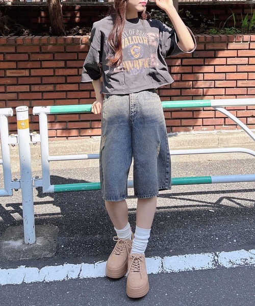 INGNI(イング)の「【WEB限定】リメイクビンテージTシャツ(Tシャツ/カットソー・レディース・モスグリーン系3/アイボリー/チャコールグレー・M)」の11枚目の写真