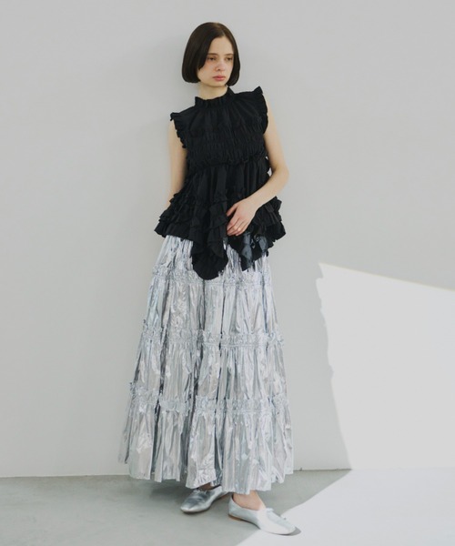 PERNA(ペルナ)の「ギャザーペプラムノースリーブブラウス(シャツ/ブラウス・レディース・ホワイト/ブラック・FREE)」の15枚目の写真