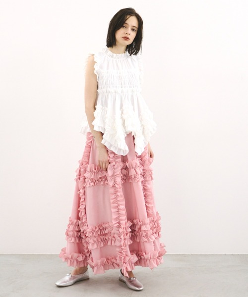 PERNA(ペルナ)の「ギャザーペプラムノースリーブブラウス(シャツ/ブラウス・レディース・ホワイト/ブラック・FREE)」の12枚目の写真