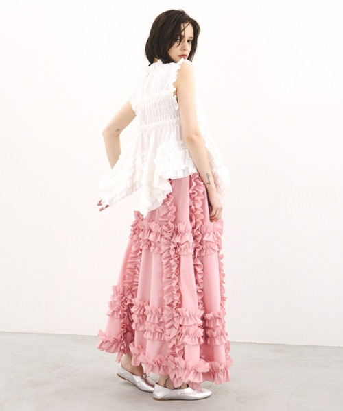 PERNA(ペルナ)の「ギャザーペプラムノースリーブブラウス(シャツ/ブラウス・レディース・ホワイト/ブラック・FREE)」の13枚目の写真