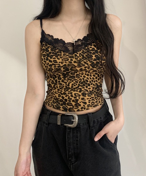 lilful(リルフル)の「【カップ付き】レオパード柄 レースキャミソール(キャミソール・レディース・ブラウン/グレー/ホワイト/ベージュ・F)」の1枚目の写真