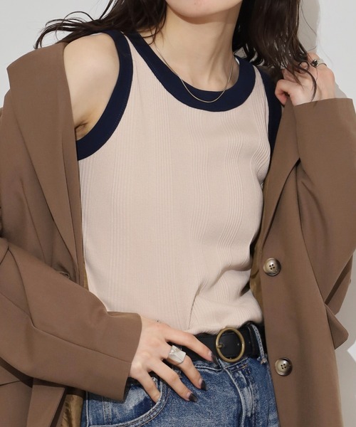 atONE(アットワン)の「ランダムリブタンクトップ(タンクトップ・レディース・ベージュ系4/ホワイト/ブラック/ベージュ系3・M/L/LL)」の7枚目の写真