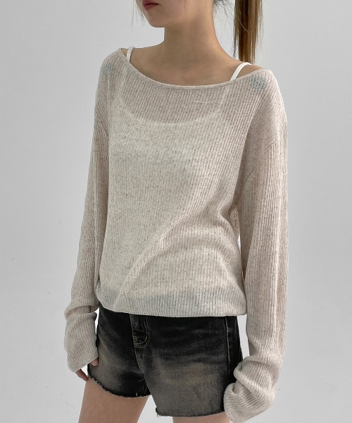 BLACKUP（ブラックアップ）の「[MADE] シャニフィサマーリブニット（ニット/セーター・レディース・ブラック/ライトベージュ・FREE）」の3枚目の写真