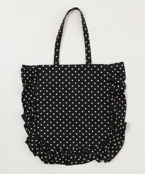 WEGO（ウィゴー）の「WEGO/ドット柄フリルトート（トートバッグ・レディース・ブラック/オフホワイト・FREE）」の2枚目の写真