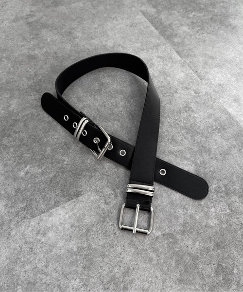 LVEU.（ラブユ.）の「【LVEU.】シンメトリーバックルベルト / ベルト グッズ 服飾雑貨 フェイクレザー ダブルバックル シンメトリー ハトメ ブラック（ベルト・レディース・ブラック・FREE）」の12枚目の写真