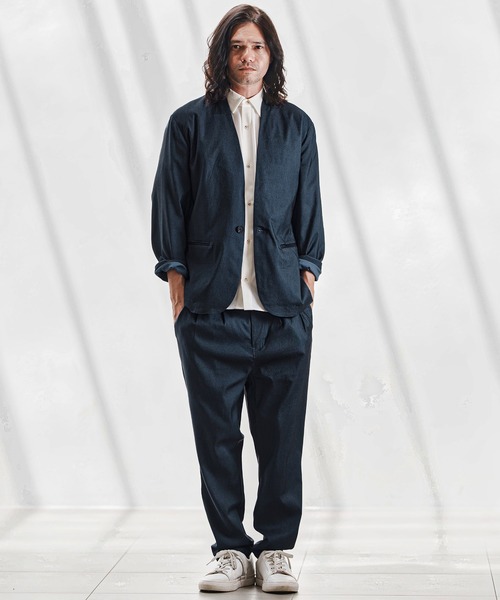CAMBIO(カンビオ)の「mj10743-デニムライクノーカラージャケット(ノーカラージャケット・メンズ・オリーブ/ブラック/ネイビー・L/M/S)」の18枚目の写真