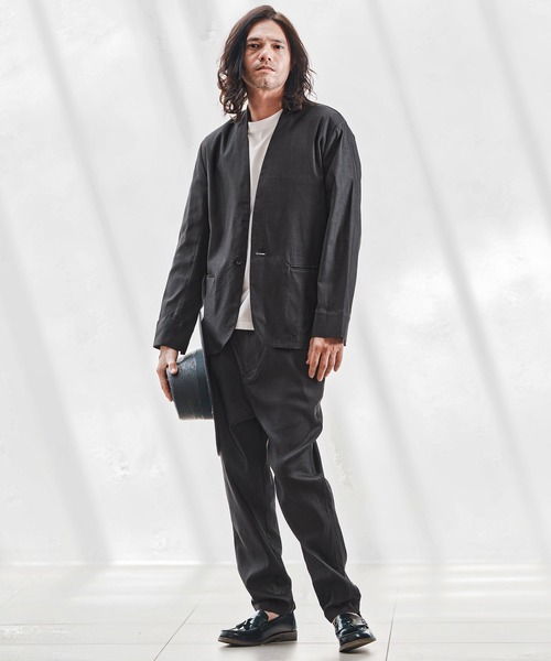 CAMBIO(カンビオ)の「mj10743-デニムライクノーカラージャケット(ノーカラージャケット・メンズ・オリーブ/ブラック/ネイビー・L/M/S)」の12枚目の写真