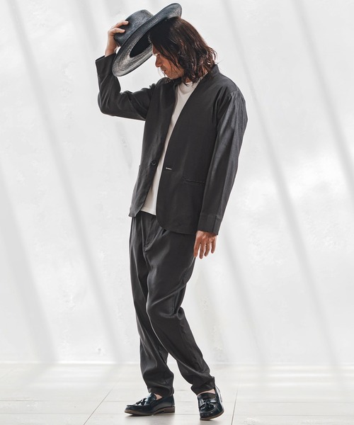 CAMBIO(カンビオ)の「mj10743-デニムライクノーカラージャケット(ノーカラージャケット・メンズ・オリーブ/ブラック/ネイビー・L/M/S)」の13枚目の写真