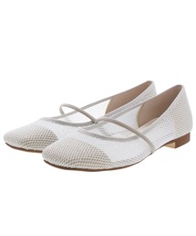 シアーラメメッシュストラップスクエアトゥパンプス【Made in Japan】(125-53124)JELLY BEANS(ジェリービーンズ)