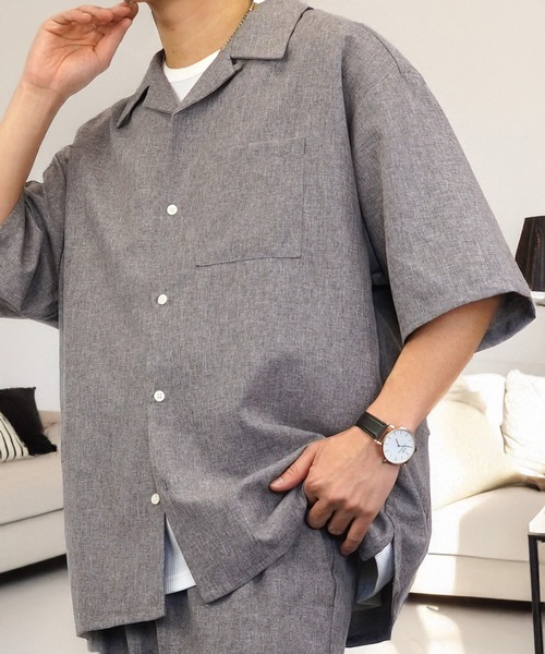 L'atelier(ラトリエ)の「ワイド シャツ 開襟 無地 切替 ハーフスリーブ(シャツ/ブラウス・メンズ・ブラック系1/グレー系1/ブルー系1/ホワイト系その他2/ブラック系その他2/ブルー系その他2/ホワイト系1・M/L)」の6枚目の写真