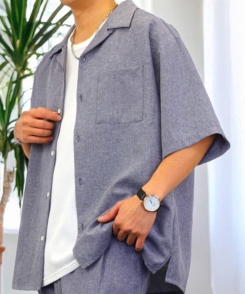 L'atelier(ラトリエ)の「ワイド シャツ 開襟 無地 切替 ハーフスリーブ(シャツ/ブラウス・メンズ・ブラック系1/グレー系1/ブルー系1/ホワイト系その他2/ブラック系その他2/ブルー系その他2/ホワイト系1・M/L)」の7枚目の写真