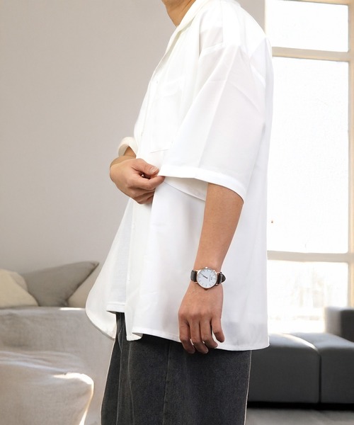 L'atelier(ラトリエ)の「ワイド シャツ 開襟 無地 切替 ハーフスリーブ(シャツ/ブラウス・メンズ・ブラック系1/グレー系1/ブルー系1/ホワイト系その他2/ブラック系その他2/ブルー系その他2/ホワイト系1・M/L)」の9枚目の写真