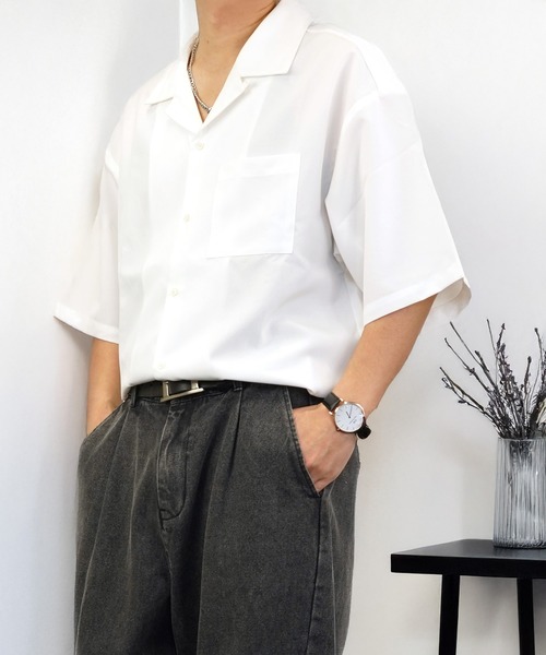 L'atelier(ラトリエ)の「ワイド シャツ 開襟 無地 切替 ハーフスリーブ(シャツ/ブラウス・メンズ・ブラック系1/グレー系1/ブルー系1/ホワイト系その他2/ブラック系その他2/ブルー系その他2/ホワイト系1・M/L)」の8枚目の写真