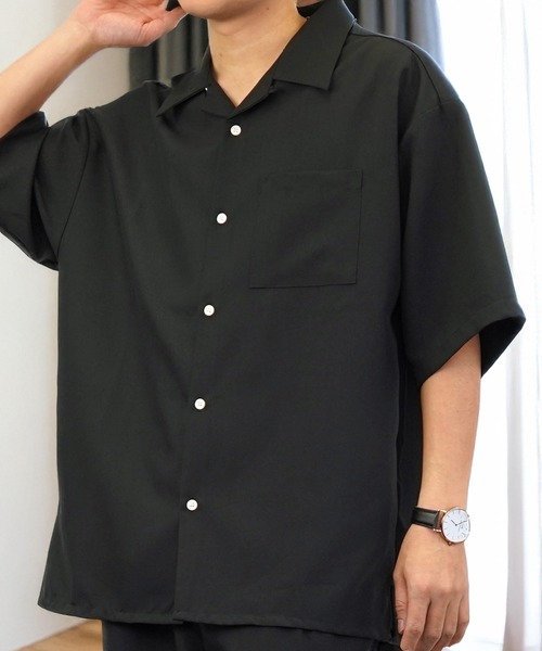 L'atelier(ラトリエ)の「ワイド シャツ 開襟 無地 切替 ハーフスリーブ(シャツ/ブラウス・メンズ・ブラック系1/グレー系1/ブルー系1/ホワイト系その他2/ブラック系その他2/ブルー系その他2/ホワイト系1・M/L)」の10枚目の写真