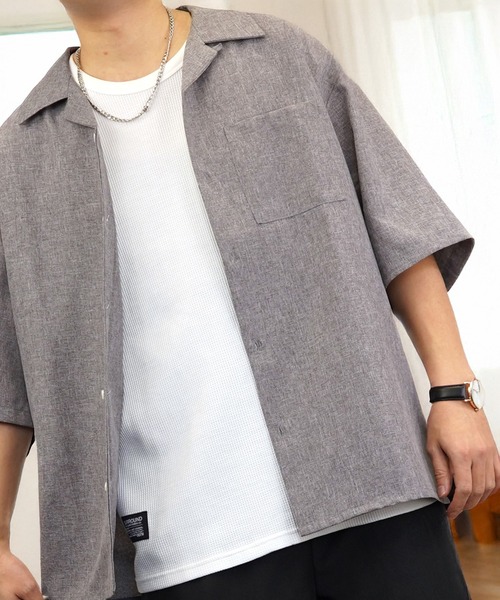 L'atelier(ラトリエ)の「ワイド シャツ 開襟 無地 切替 ハーフスリーブ(シャツ/ブラウス・メンズ・ブラック系1/グレー系1/ブルー系1/ホワイト系その他2/ブラック系その他2/ブルー系その他2/ホワイト系1・M/L)」の12枚目の写真