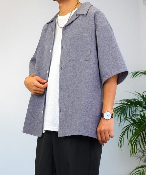 L'atelier(ラトリエ)の「ワイド シャツ 開襟 無地 切替 ハーフスリーブ(シャツ/ブラウス・メンズ・ブラック系1/グレー系1/ブルー系1/ホワイト系その他2/ブラック系その他2/ブルー系その他2/ホワイト系1・M/L)」の22枚目の写真