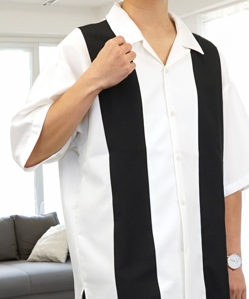 L'atelier(ラトリエ)の「ワイド シャツ 開襟 無地 切替 ハーフスリーブ(シャツ/ブラウス・メンズ・ブラック系1/グレー系1/ブルー系1/ホワイト系その他2/ブラック系その他2/ブルー系その他2/ホワイト系1・M/L)」の16枚目の写真