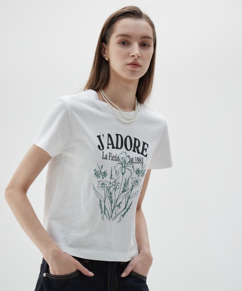 LARTIGENT(ラーティゼン)の「LY FLOWER T-SHIRT(Tシャツ/カットソー・レディース・ホワイト/ネイビー・FREE)」の2枚目の写真
