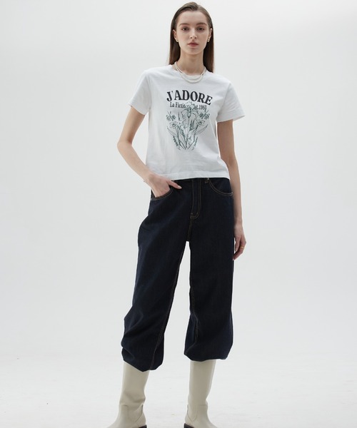 LARTIGENT(ラーティゼン)の「LY FLOWER T-SHIRT(Tシャツ/カットソー・レディース・ホワイト/ネイビー・FREE)」の4枚目の写真