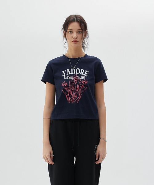 LARTIGENT(ラーティゼン)の「LY FLOWER T-SHIRT(Tシャツ/カットソー・レディース・ホワイト/ネイビー・FREE)」の5枚目の写真
