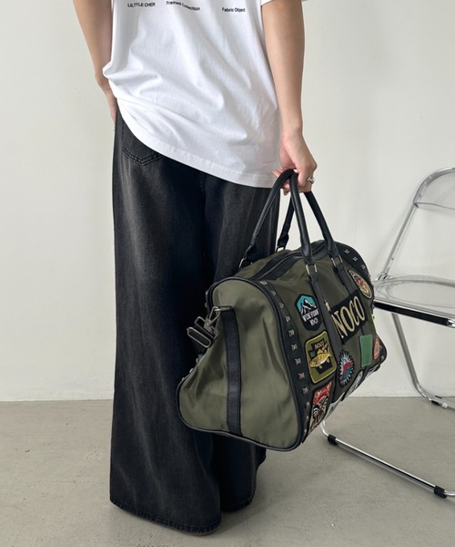 wears（ウェアーズ）の「【大容量】ワッペンスタッズデザインボストンバッグ トラベルバッグ（ボストンバッグ・レディース・ブラック/カーキ・FREE）」の13枚目の写真