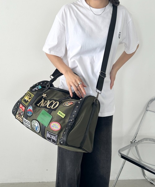 wears（ウェアーズ）の「【大容量】ワッペンスタッズデザインボストンバッグ トラベルバッグ（ボストンバッグ・レディース・ブラック/カーキ・FREE）」の11枚目の写真