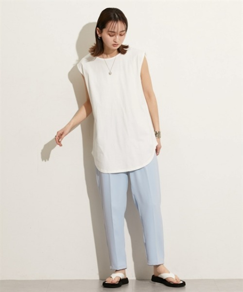 nissen(ニッセン)の「レイヤードにもOK お尻すっぽりロング丈タンクトップ(Tシャツ/カットソー・レディース・ベージュ/オフホワイト/杢グレー/ブラック・S~M/L~LL)」の6枚目の写真