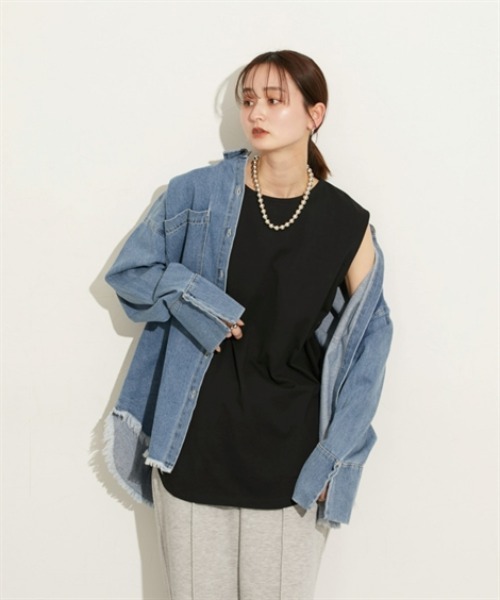 nissen(ニッセン)の「レイヤードにもOK お尻すっぽりロング丈タンクトップ(Tシャツ/カットソー・レディース・ベージュ/オフホワイト/杢グレー/ブラック・S~M/L~LL)」の13枚目の写真