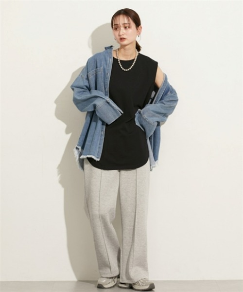 nissen(ニッセン)の「レイヤードにもOK お尻すっぽりロング丈タンクトップ(Tシャツ/カットソー・レディース・ベージュ/オフホワイト/杢グレー/ブラック・S~M/L~LL)」の14枚目の写真