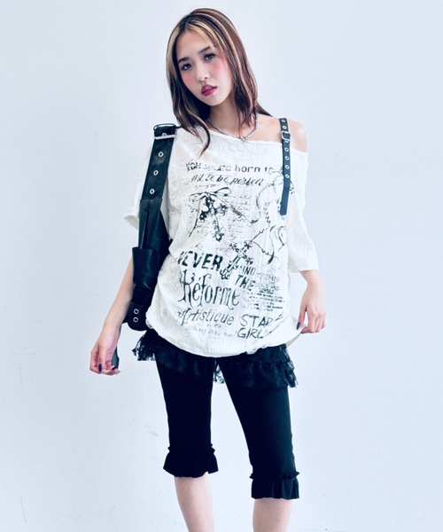 rna Tシャツ y2k グランジ 退廃的 異素材 ゴシック 切りっぱなし 送料無料 ゴスダークヴィンテージゴシックオフショルダー