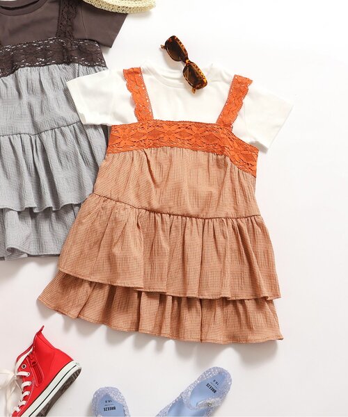 BREEZE(ブリーズ)の「【ジュニア対応】2Pティアードワンピース(ワンピース・キッズ・オレンジ/ブラック・80/90/100/110/120/130/140)」の2枚目の写真
