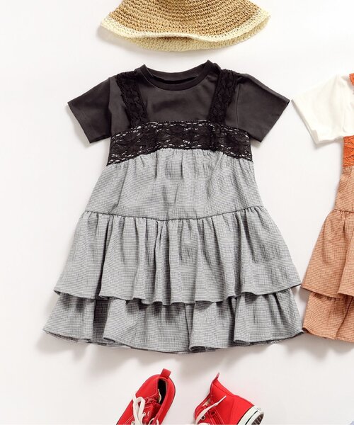 BREEZE(ブリーズ)の「【ジュニア対応】2Pティアードワンピース(ワンピース・キッズ・オレンジ/ブラック・80/90/100/110/120/130/140)」の1枚目の写真