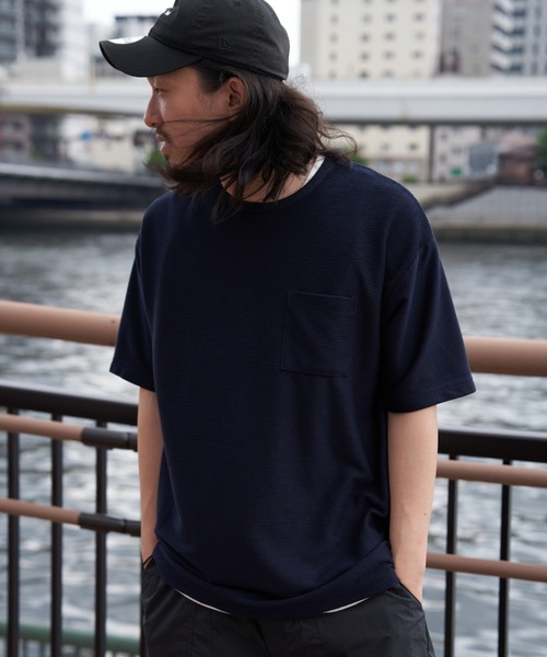 NO NEED(ノーニード)の「リップル半袖Tシャツインナーセット(Tシャツ/カットソー・メンズ・オリーブ/ネイビー/ベージュ・S/M/L/LL)」の1枚目の写真