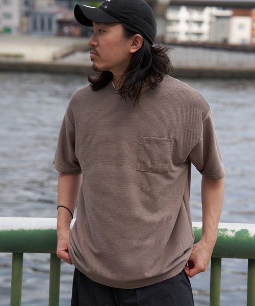 NO NEED(ノーニード)の「リップル半袖Tシャツインナーセット(Tシャツ/カットソー・メンズ・オリーブ/ネイビー/ベージュ・S/M/L/LL)」の7枚目の写真