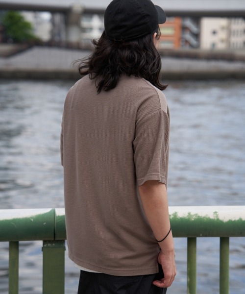 NO NEED(ノーニード)の「リップル半袖Tシャツインナーセット(Tシャツ/カットソー・メンズ・オリーブ/ネイビー/ベージュ・S/M/L/LL)」の9枚目の写真