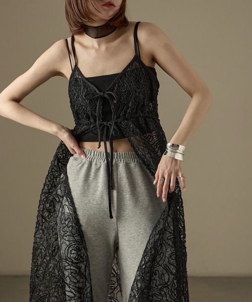 Fashion Letter（ファッションレター）の「コードレース  キャミワンピース（ワンピース・レディース・ブラック/オフホワイト・M）」の2枚目の写真