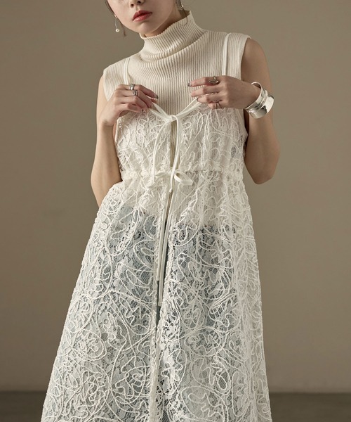 Fashion Letter（ファッションレター）の「コードレース  キャミワンピース（ワンピース・レディース・ブラック/オフホワイト・M）」の3枚目の写真
