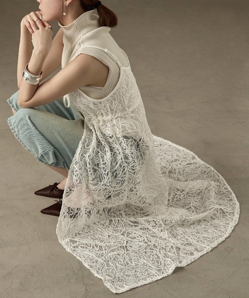 Fashion Letter（ファッションレター）の「コードレース  キャミワンピース（ワンピース・レディース・ブラック/オフホワイト・M）」の5枚目の写真
