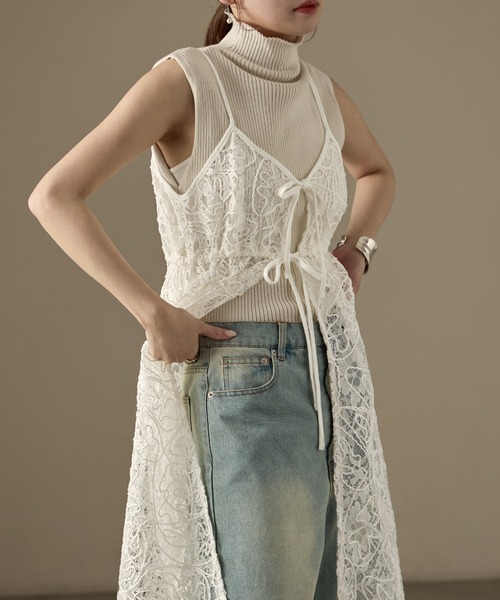Fashion Letter（ファッションレター）の「コードレース  キャミワンピース（ワンピース・レディース・ブラック/オフホワイト・M）」の8枚目の写真